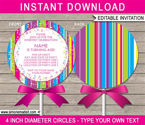 Lollipop invitation template with bright colors and fun design