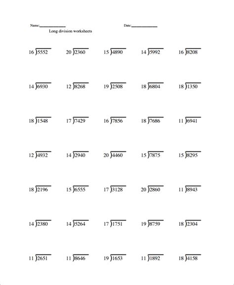 Long Division Practice Worksheets