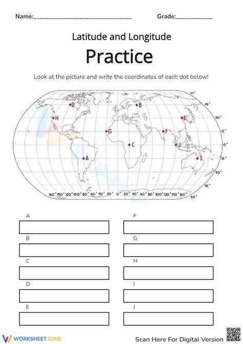 Longitude and Latitude Worksheet