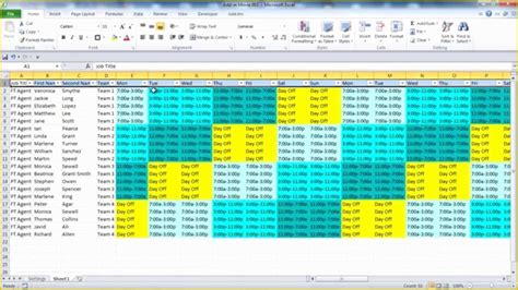 Example of a Look Ahead Schedule Template in Excel