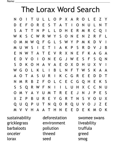 Lorax word search printable