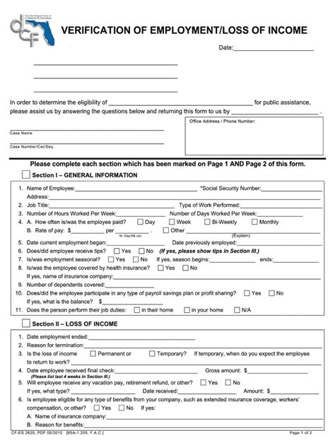 Loss of Income Form Example 1