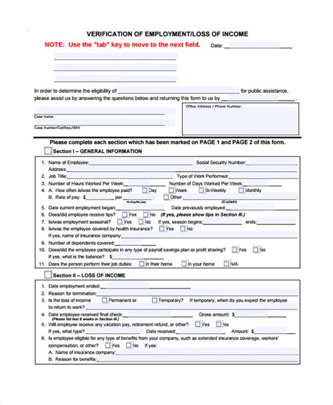 Loss of Income Form Example 3