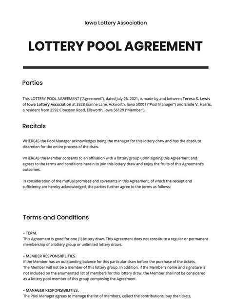 Lottery Office Pool Contract Template