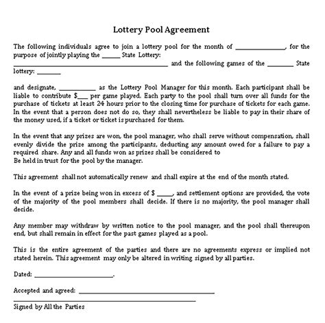 Lottery Pool Contract Agreement