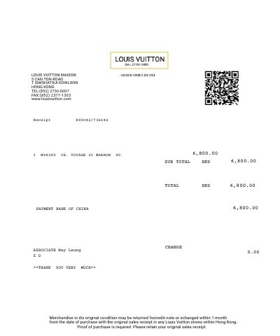 Louis Vuitton Receipt Template