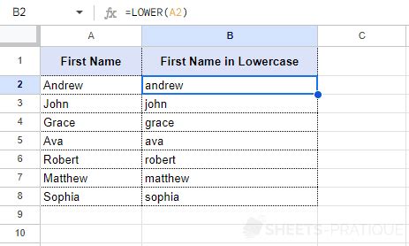 LOWER Function in Google Sheets