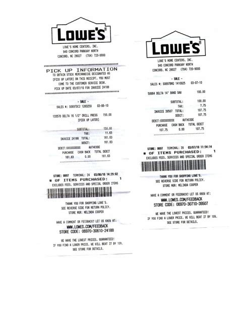 Lowe's Receipt Example 10