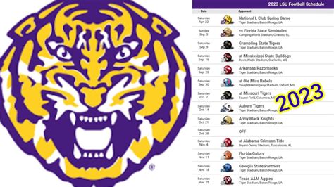 LSU Football Schedule by Month