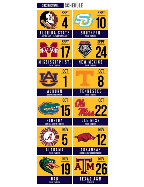 LSU Football Schedule by Month