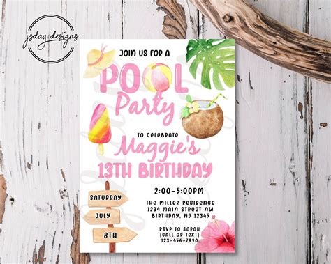 Luau Pool Party Invitation