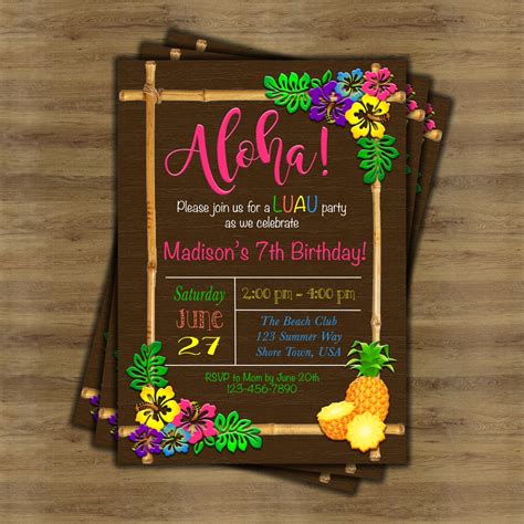 Luau Themed Party Invitations