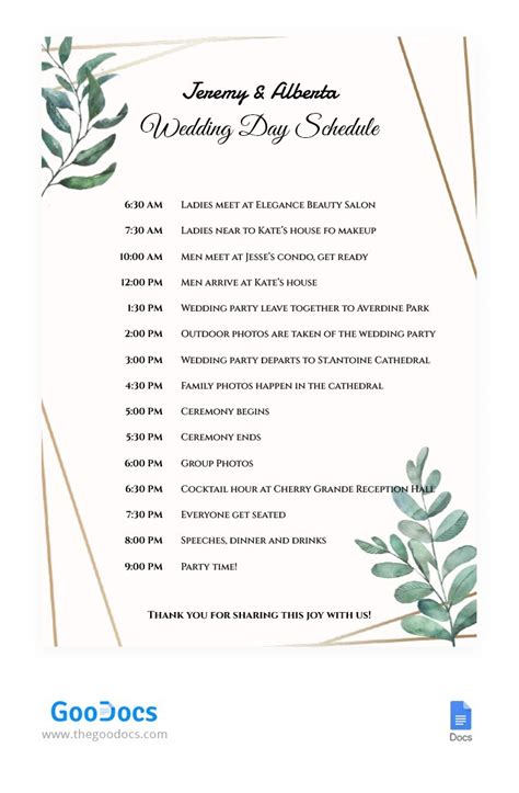 Luxury Wedding Guest Itinerary Template