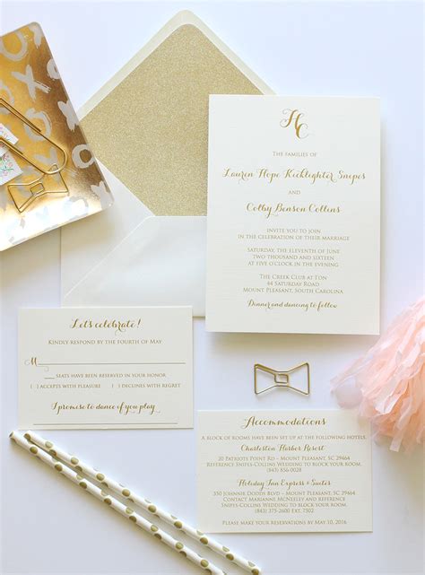 Luxury White and Gold Monogram Invitation Template