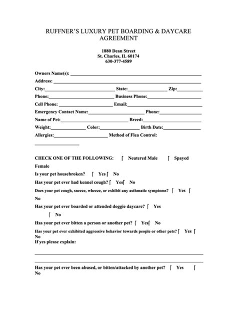 luxury dog boarding form template