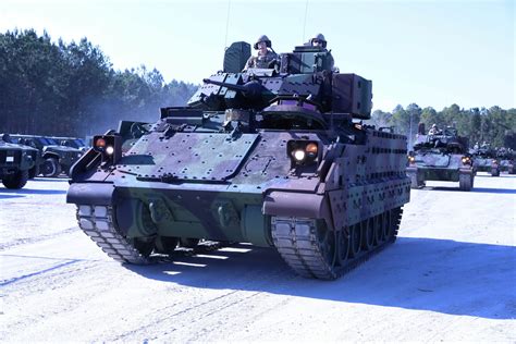 M2 Bradley undergoing upgrades at a US Army depot