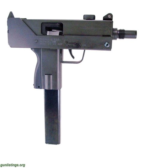 A Mac 10 pistol on display at a gun show