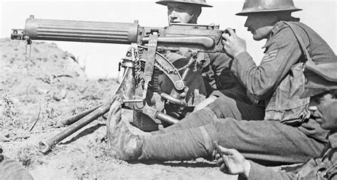 Machine guns used in World War I trench warfare