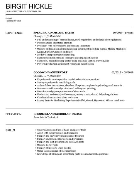 Machinist Resume Template