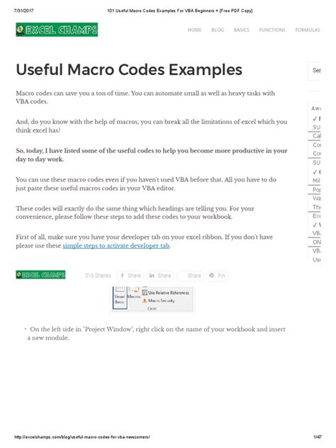 Macro Code in Excel