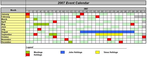 An example of a macro events calendar in Excel