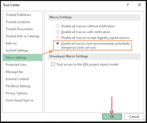 Macro settings disable macros