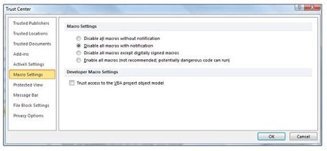 Macros Disabled Fixes Trust Center Settings