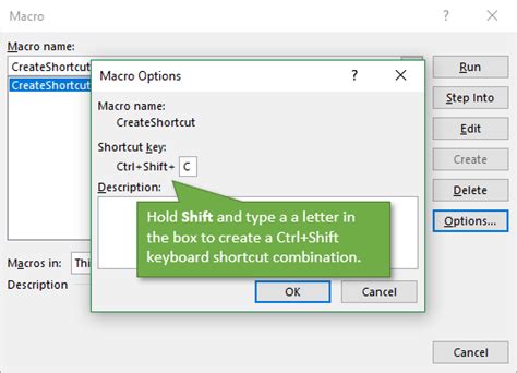 Common Applications for Shortcut Keys for Macros