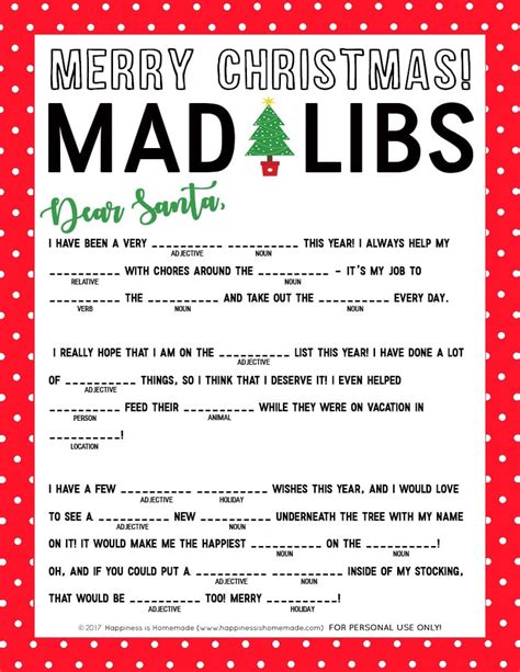 Mad Libs Holiday Printables