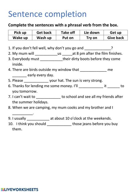 Mad Minute sentence completion worksheet