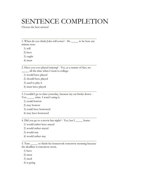 Mad Minute sentence completion examples