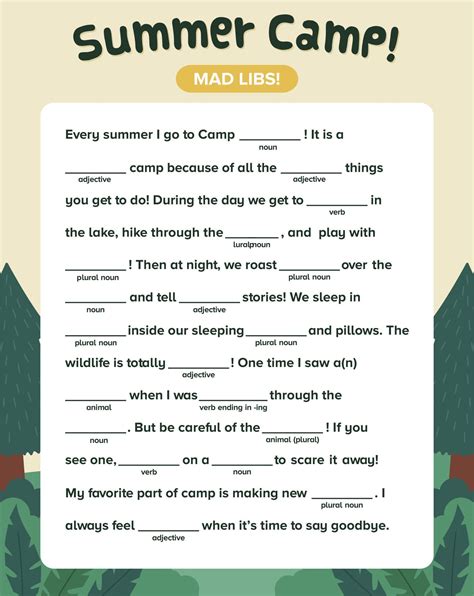 Mad Libs Summer Camp Fun