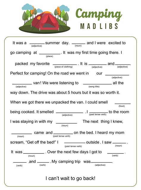 Mad Libs Summer Camp Activities