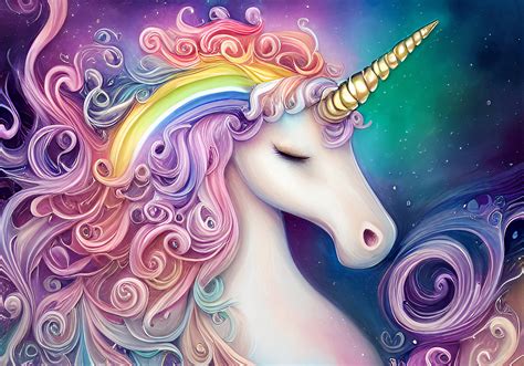 A magical unicorn coloring page with a child's colorful artwork