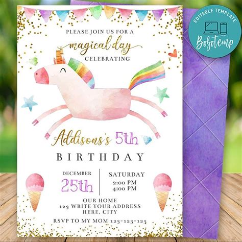 Magical Unicorn Party Invitation Wording