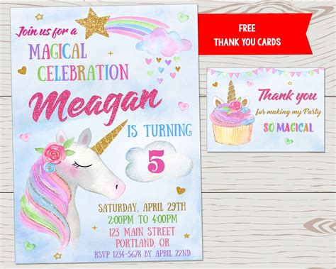 Magical Unicorn Party Invitations for Kids