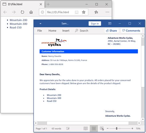 Example of mail merge in Word