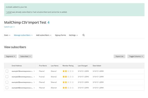 Mailchimp Import CSV Template Errors