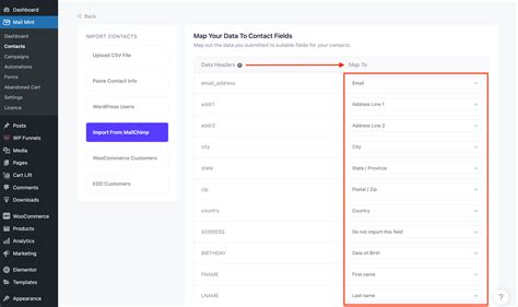 Mailchimp Import Map Fields