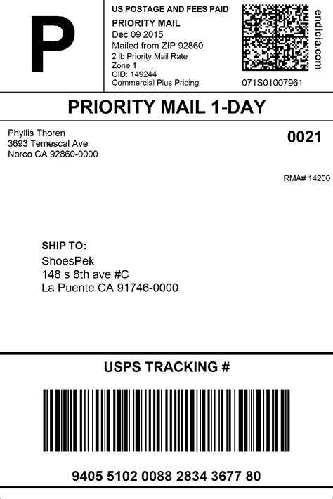 Mailing Label Template for Shipment