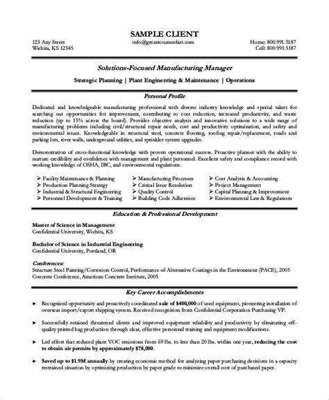 Maintenance and Repair Manufacturing Resume