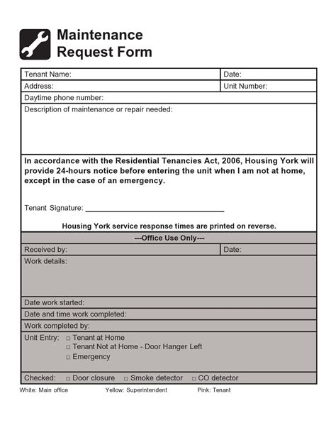 Maintenance Request Form Template