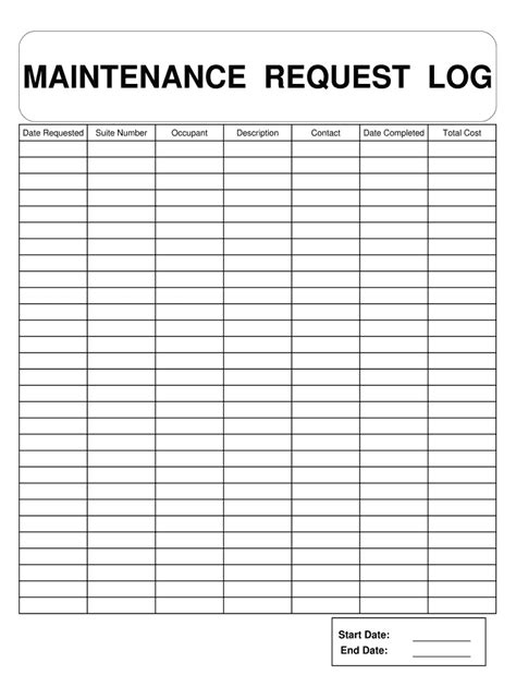 Maintenance Request Log Template