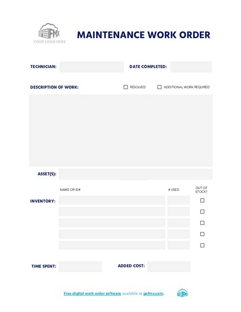 Maintenance Work Order Template