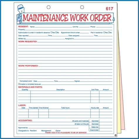 Maintenance Work Order Template Word Example