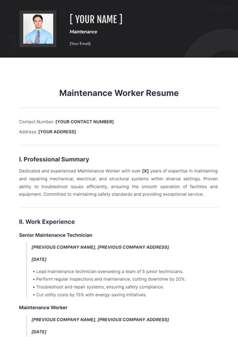 Maintenance Worker Resume Template