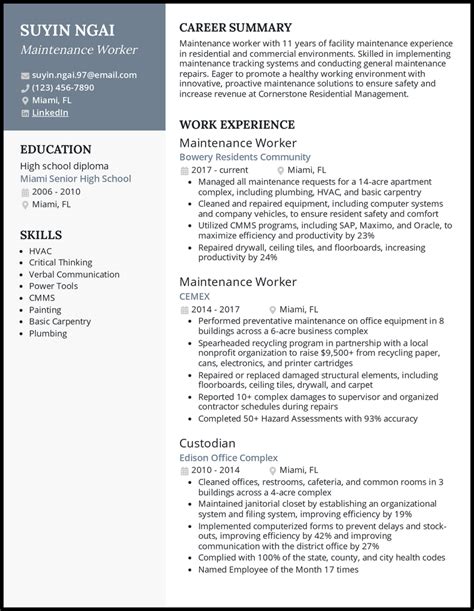 Maintenance Worker Resume Template