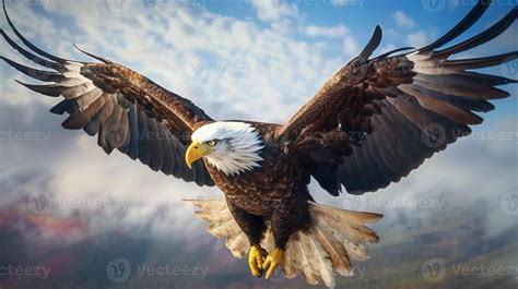 A majestic eagle soaring through a clear blue sky