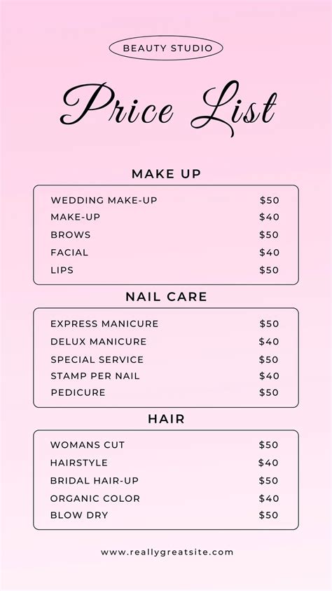 Makeup price list template design