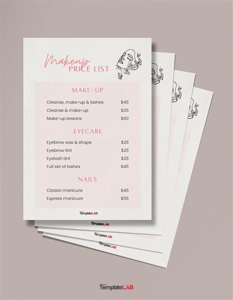 Makeup price list template designs